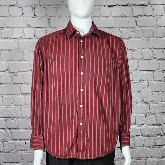 Robert Graham Red Pinstripe Long Sleeve Shirt, Men's Large - Picture 2 of 10